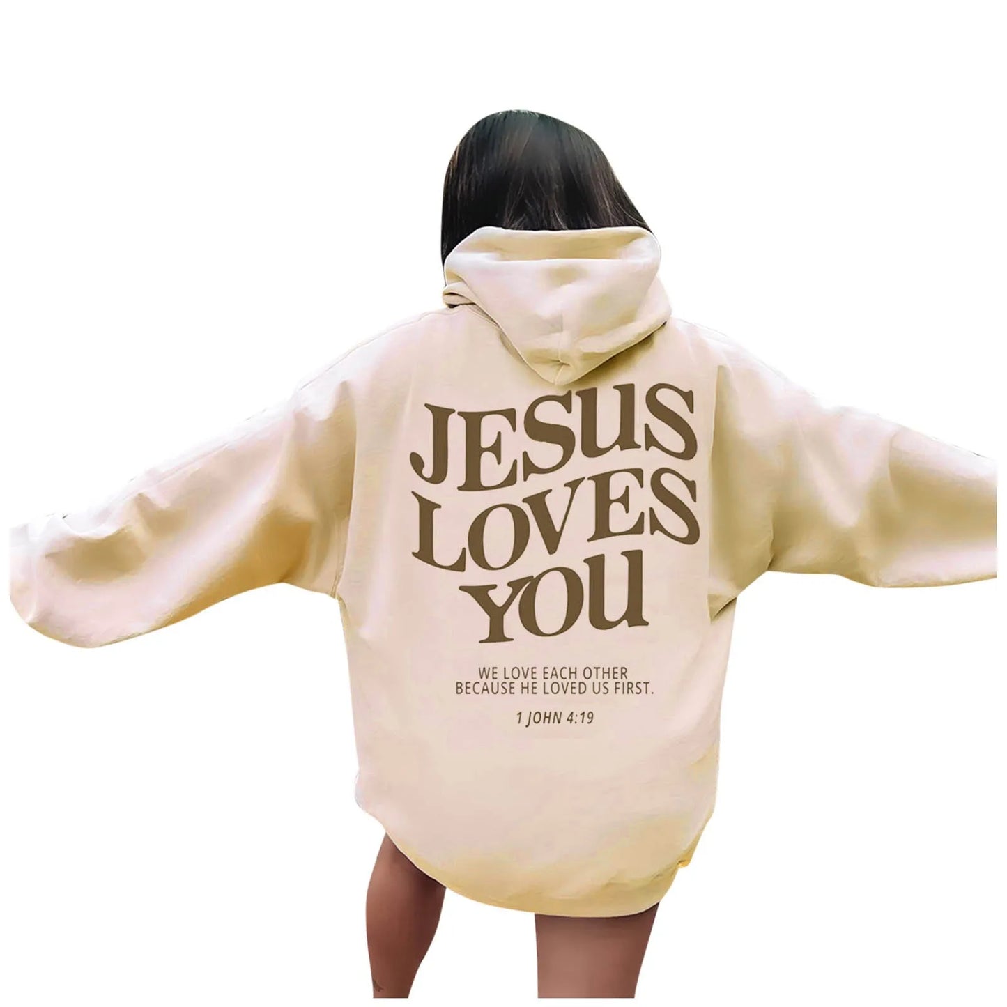 Women Jesus Loves You Oversized Graphic Hoodie