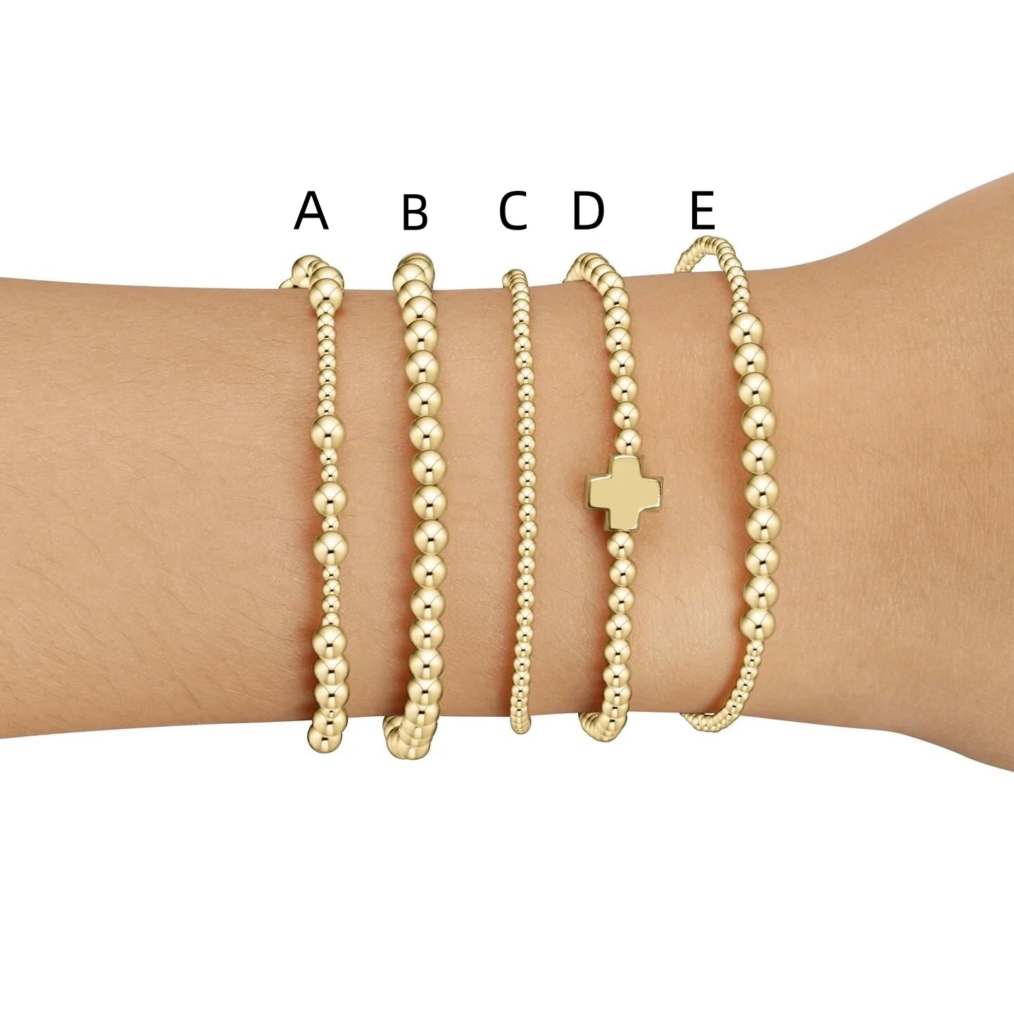 Stackable 18K Gold Plated Christian Cross Bead Bracelet - Faith Jewelry