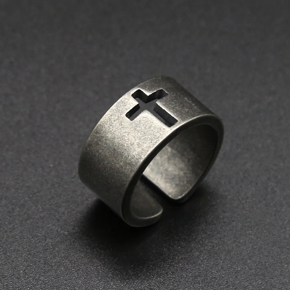 Men’s Vintage Stainless Steel Cross Ring