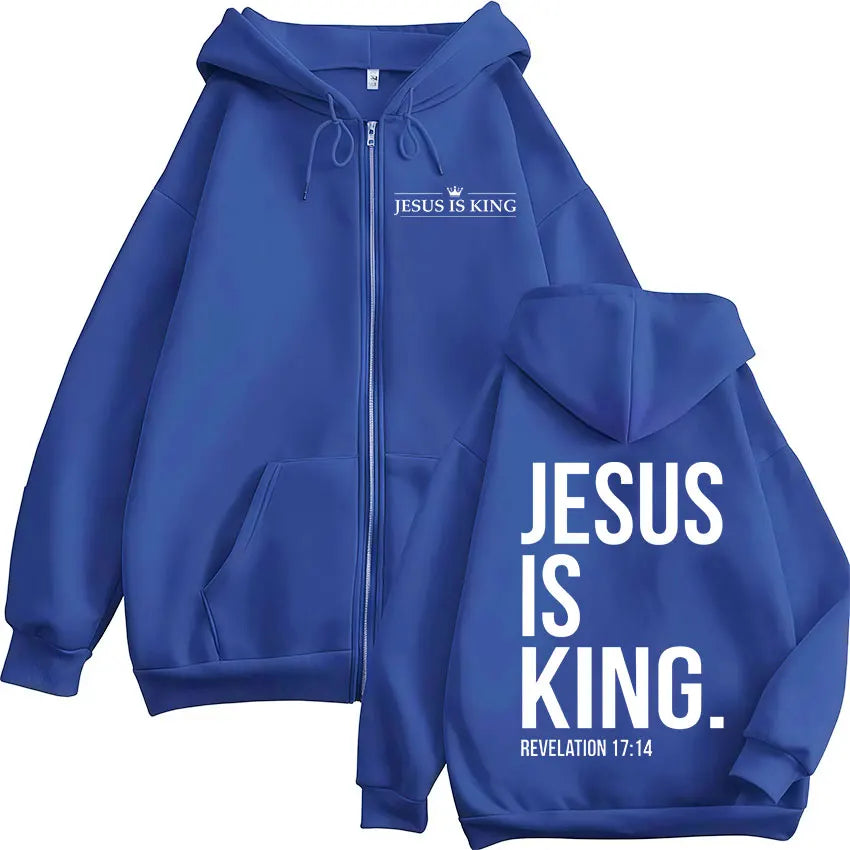 Jesus Is King Christian Bible Verse Zipper Hoodie