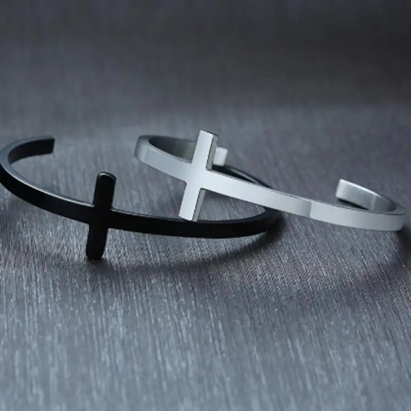 Stainless Steel Cross Cuff Bracelet – Unisex Christian Prayer Jewelry