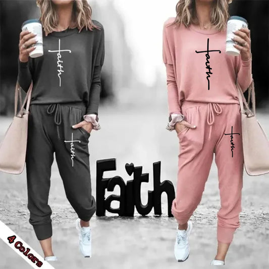 Faith Lounge Set – Women’s Christian Pullover 2-Piece Loungewear, Slight Stretch Fit