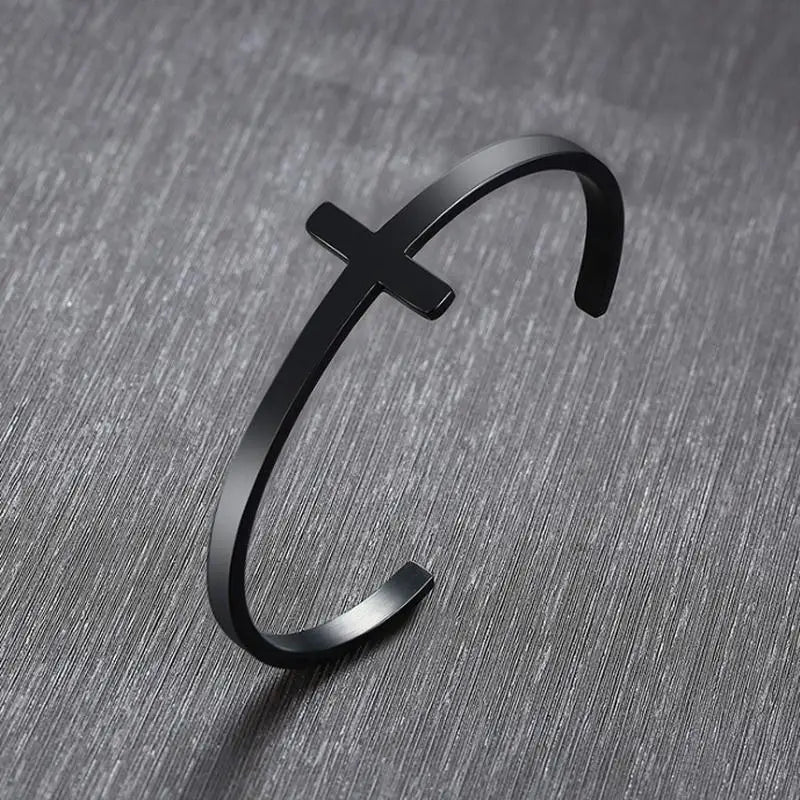 Stainless Steel Cross Cuff Bracelet – Unisex Christian Prayer Jewelry