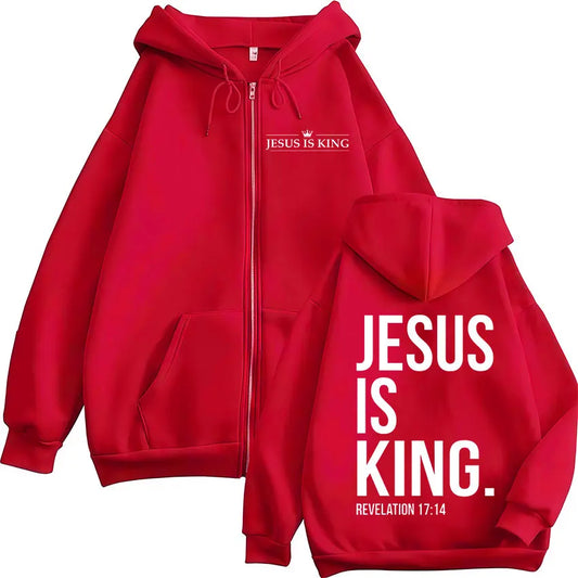 Jesus Is King Christian Bible Verse Zipper Hoodie
