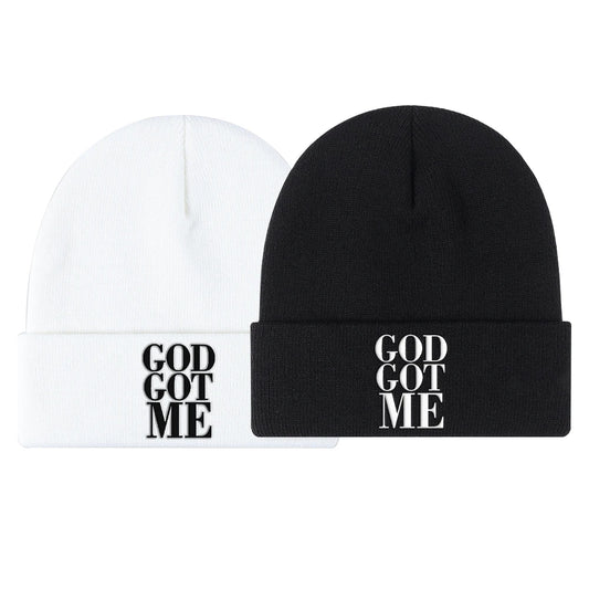 God Got Me Unisex Beanie – Knit Hat with Bold Faith Statement Embroidery