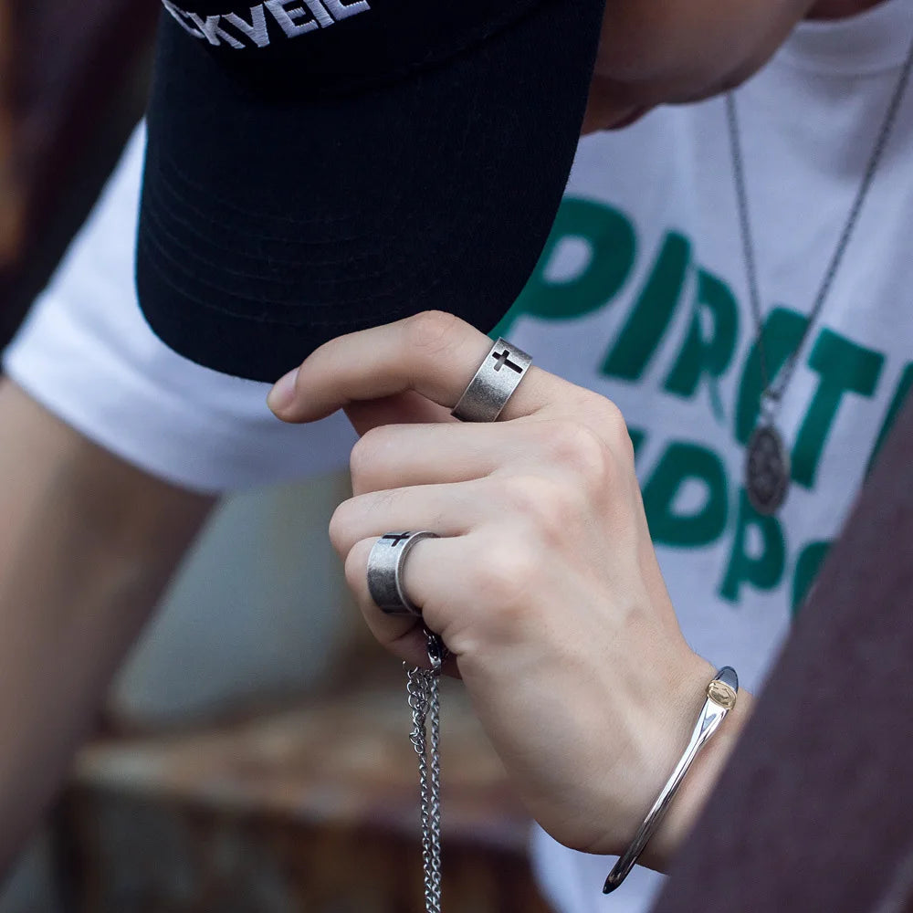 Men’s Vintage Stainless Steel Cross Ring
