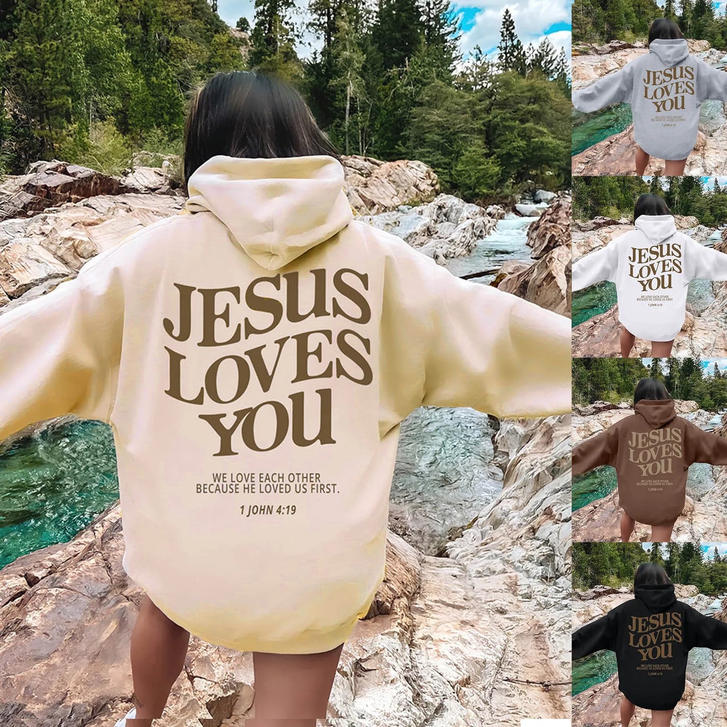Women Jesus Loves You Oversized Graphic Hoodie