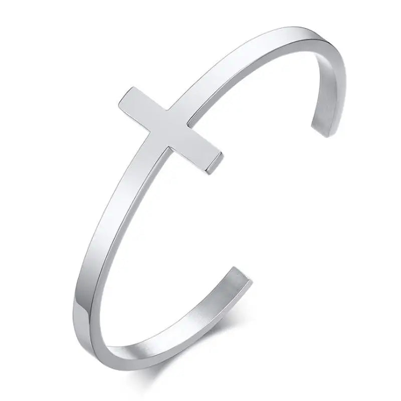 Stainless Steel Cross Cuff Bracelet – Unisex Christian Prayer Jewelry