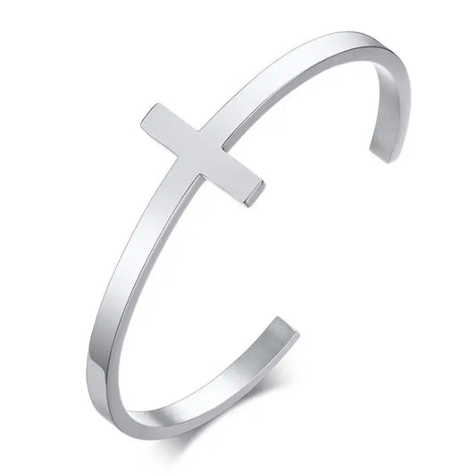 Stainless Steel Cross Cuff Bracelet – Unisex Christian Prayer Jewelry