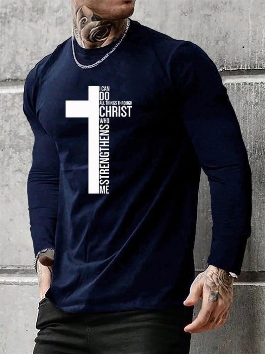 Men's Long Sleeve Faith Tee – Cross Print Casual Christian Shirt