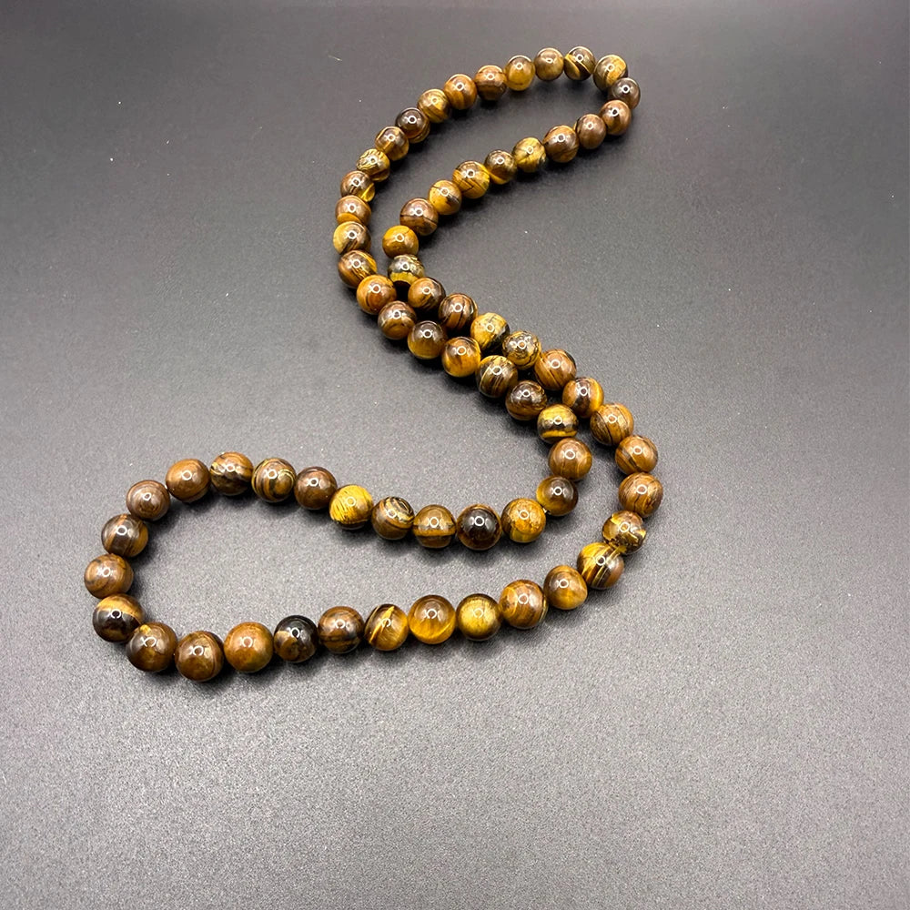 6/8mm Black Lava Stone & Yellow Tiger Eye Bead Choker Necklace