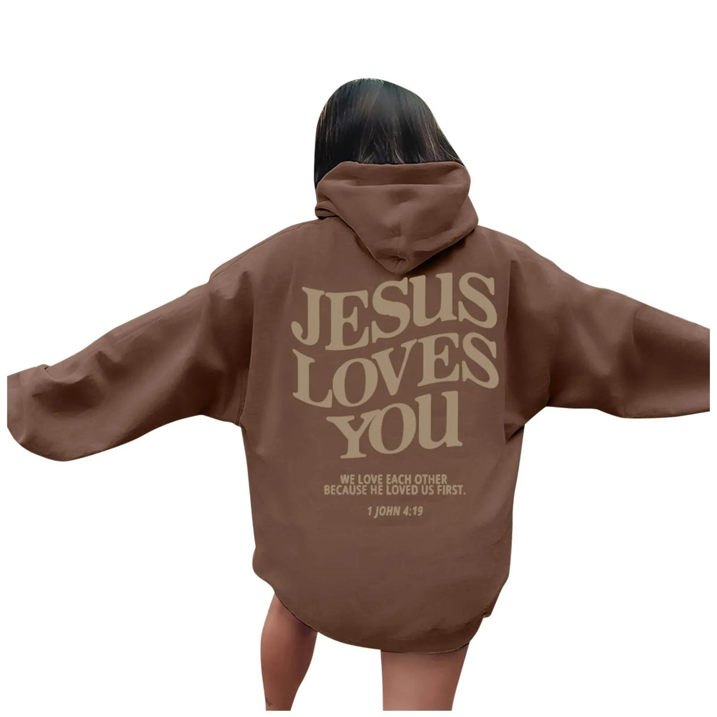 Women Jesus Loves You Oversized Graphic Hoodie