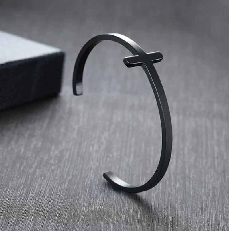 Stainless Steel Cross Cuff Bracelet – Unisex Christian Prayer Jewelry