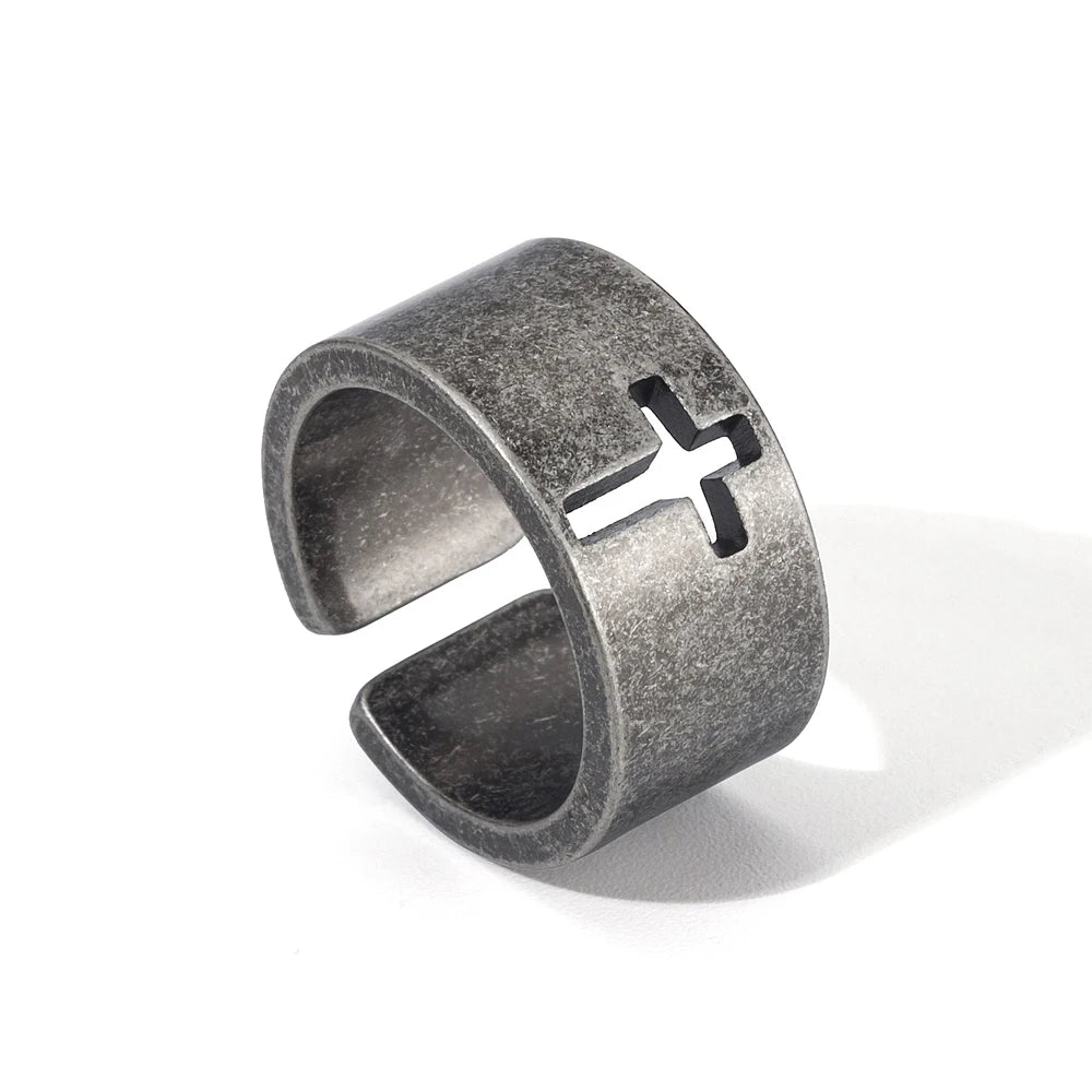 Men’s Vintage Stainless Steel Cross Ring