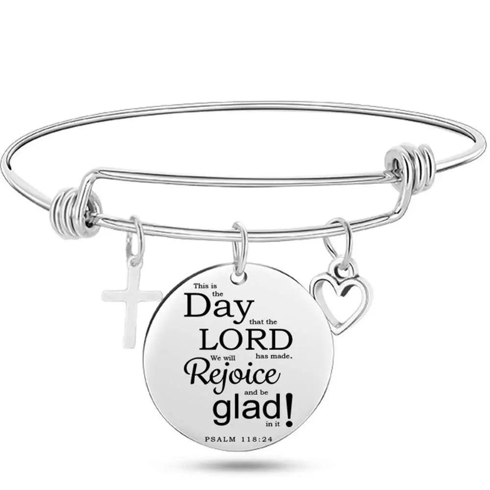 Christian Cross Bible Verse Bangle – Adjustable Stainless Steel Faith Bracelet