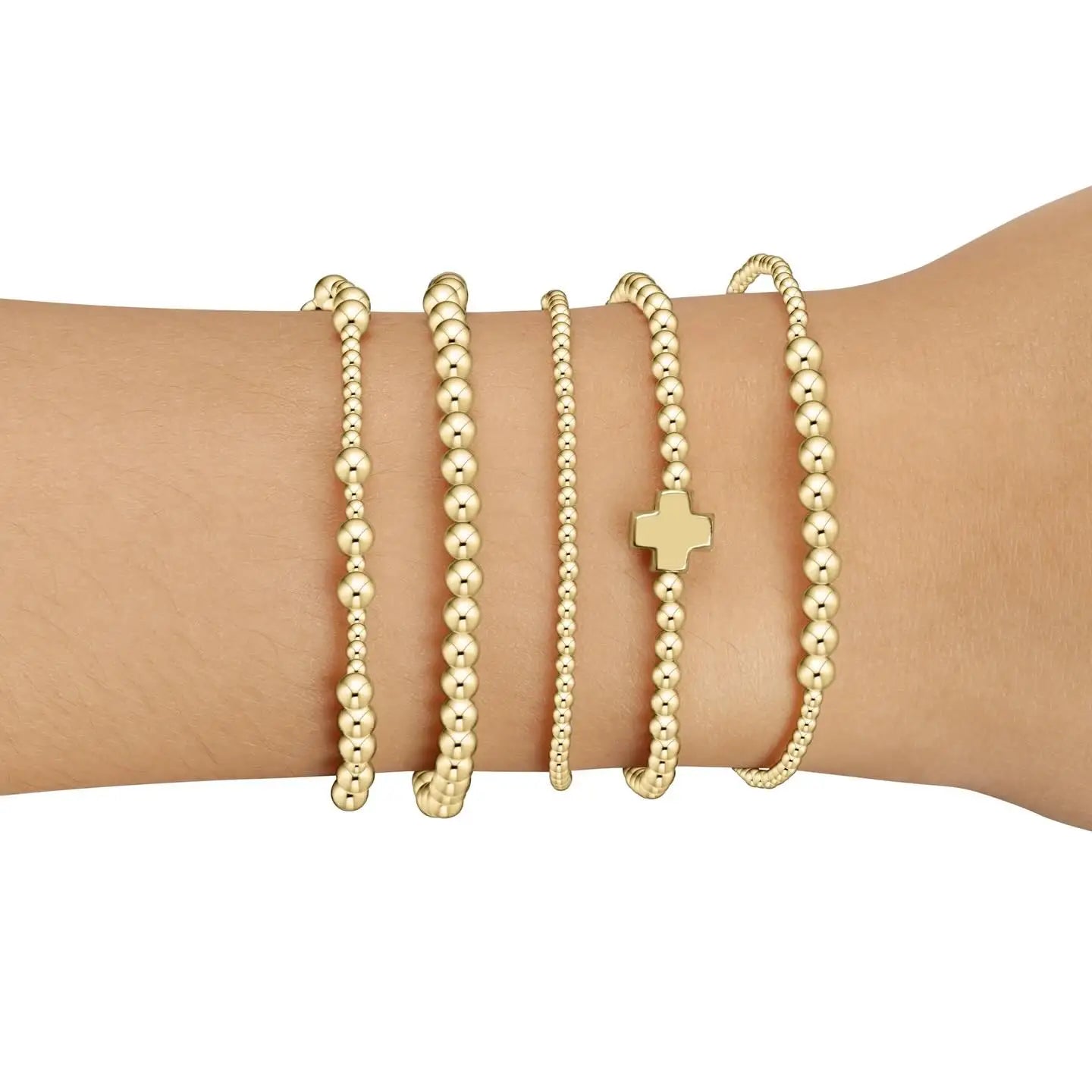 Stackable 18K Gold Plated Christian Cross Bead Bracelet - Faith Jewelry