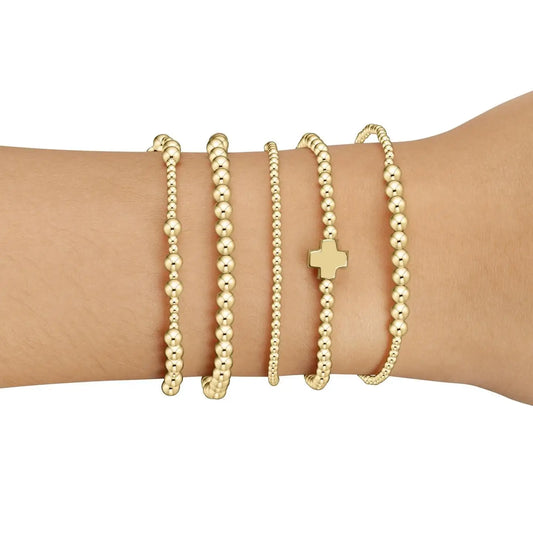 Stackable 18K Gold Plated Christian Cross Bead Bracelet - Faith Jewelry