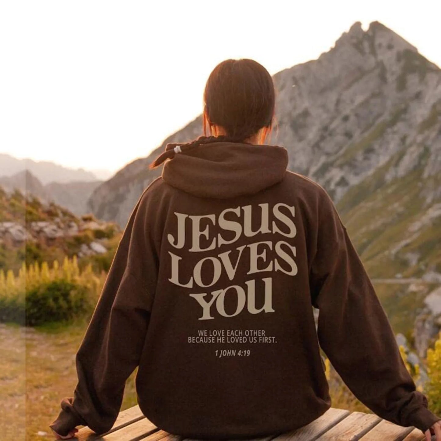 Women Jesus Loves You Oversized Graphic Hoodie