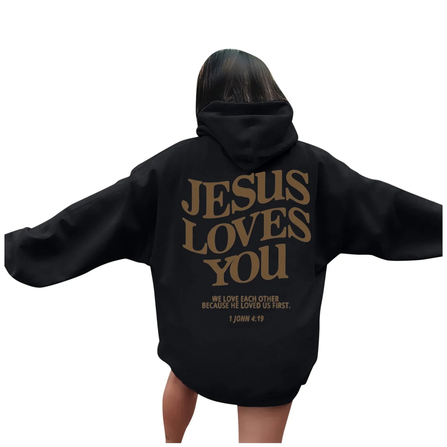 Women Jesus Loves You Oversized Graphic Hoodie