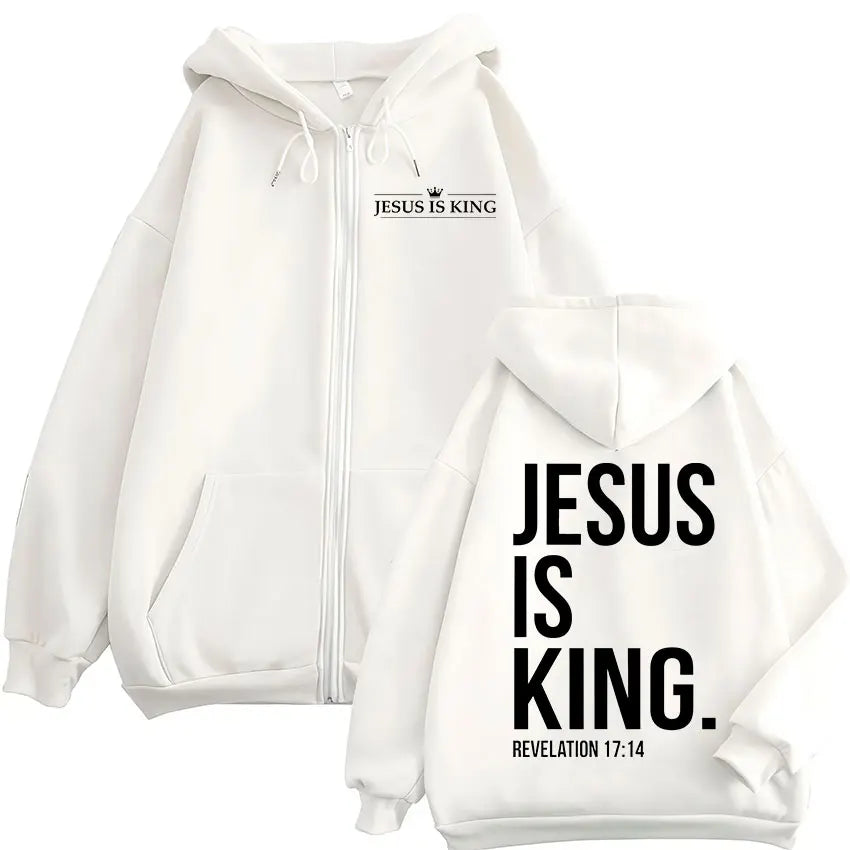Jesus Is King Christian Bible Verse Zipper Hoodie