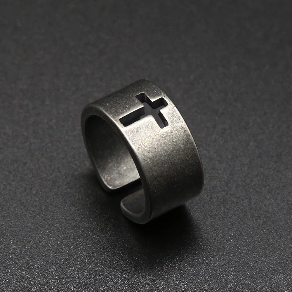 Men’s Vintage Stainless Steel Cross Ring