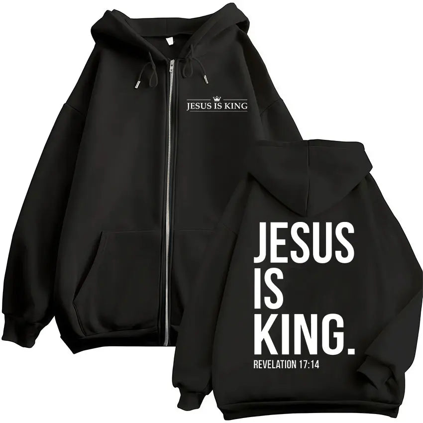 Jesus Is King Christian Bible Verse Zipper Hoodie