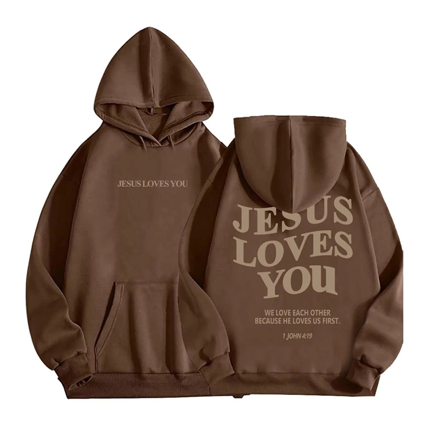 Women Jesus Loves You Oversized Graphic Hoodie