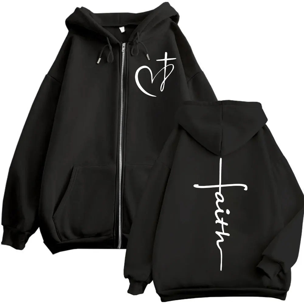 Heart Cross Zipper Hoodie